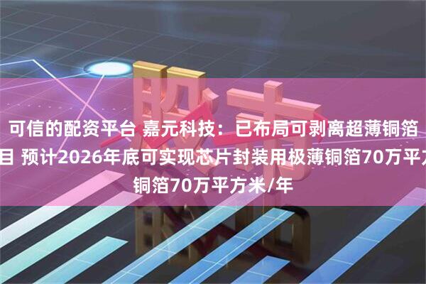 可信的配资平台 嘉元科技：已布局可剥离超薄铜箔相关项目 预计2026年底可实现芯片封装用极薄铜箔70万平方米/年